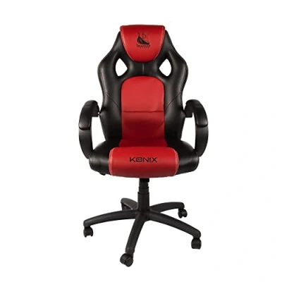 Afbeelding van Konix Drakkkar Jötun Bureaustoel PC Gaming stoel rugleuning 15 kantelbaar glad PU leer zwart rood