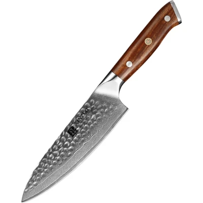 Afbeelding van Xinzuo Koksmes (6.5 inch) Damascus staal (gehamerd) Woestijnijzerhout B13D