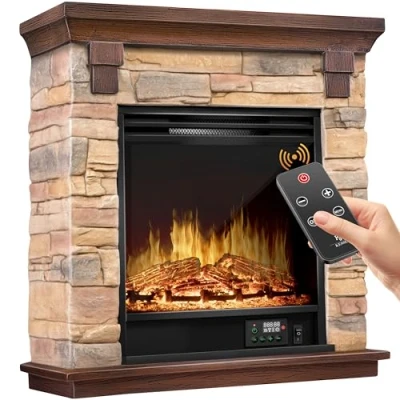 Afbeelding van KESSER® elektrische open haard met 3D vlameffect verwarmingsfunctie, 1800 watt vermogen, timer, thermostaat, afstandsbediening, dimbaar, natuur/bruin