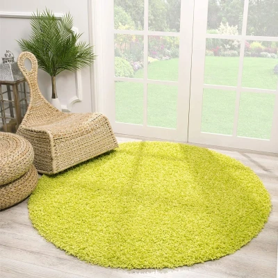 Afbeelding van Shaggy Vloerkleed Groen Hoogpolig 120 cm rond