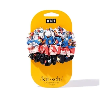 Image de Kitsch BT21 Lot de 4 chouchous en satin pour femme, sans plis, convient à tous types cheveux et textures, parfaits le jour ou la nuit