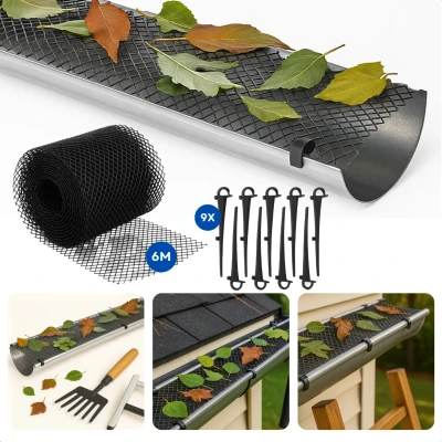 Afbeelding van Cheqo® Dakgootbeschermer Dakgootbescherming Tegen Bladeren in Dakgoot Bladvanger Beschermer Kunststof Gaas 6 Meter