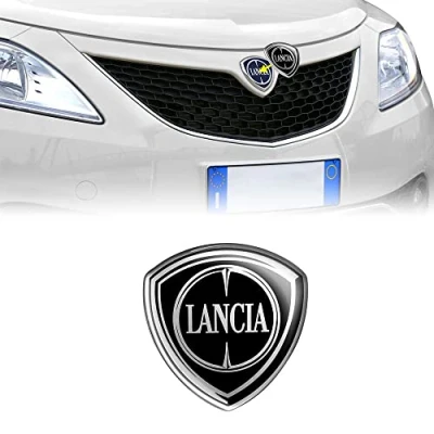 Afbeelding van Lancia 21264 3D sticker officieel logo voor Ypsilon zwart, voorkant, 58 x 60 mm