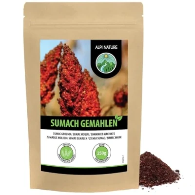 Afbeelding van Sumakpoeder (250 g), gemalen sumak, 100% natuurlijke azijnkruid, zacht gedehydrateerd en gemalen, natuurlijk zonder additieven, veganistisch
