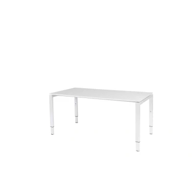 Afbeelding van Domino bureau, hoogte instelbaar (62 85cm) met 160x90cm &#039;zwevend&#039; licht grijs 25mm blad en wit (RAL9010) N poot frame.