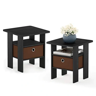 Afbeelding van Furinno Andrey Nachtkastje met lade, Americano/middenbruin, set van 2, 2 stuks