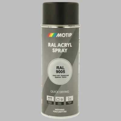 Afbeelding van Motip industrial acryllak zijdemat RAL 9005 diep zwart 400 ml.