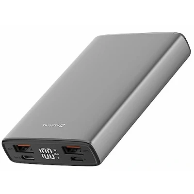 Afbeelding van Swissten Powerbank Aluminium Body 10.000 mAh Snellader Batterij LED Display USB &amp; C Grijs