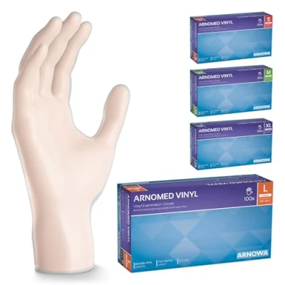 Image de gants jetables ARNOMED en vinyle L, 200 pièces (2 boîtes), gant non poudre, jetable, vinyle, boite de jetables, disponibles tailles S, M, L &amp; XL, hygiene