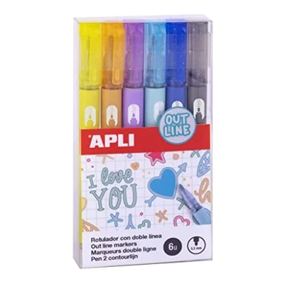 Afbeelding van Contour / Outline stiften met dubbele lijn Zilver + 6 kleuren