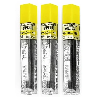 Afbeelding van Pentel Hi Pollymer Super vervangende vullingen voor vulpotloden en 0,9 mm hardheid HB 3 x 45 stuks