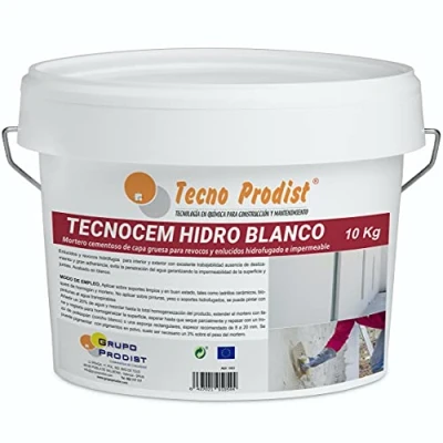 Afbeelding van TECNOCEM HYDRO van Tecno Prodist (10 kg) Dikke laagcementmortel voor pleisterwerk, waterafstotend en waterdicht, kleur wit.