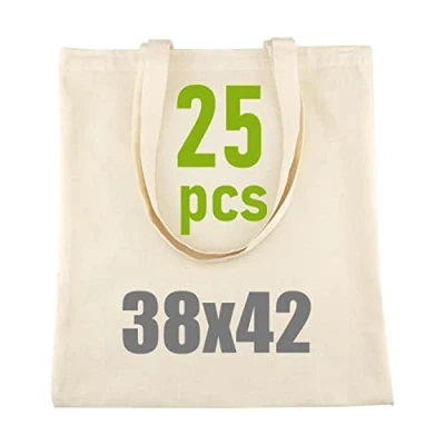 Afbeelding van LEVIATAN Zware katoenen tas jute met twee lange hengsels 38 x 42 cm 144 g/m2 boodschappentas draagtas natuurlijke verpakking 25 stuks
