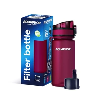 Afbeelding van AQUAPHOR City Filterfles, 350 ml, robijn, fles met waterfilter voor onderweg, actieve koolfilter, chloorfilter, van Tritan en BPA vrij, een betere smaak geur