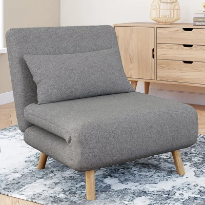 Image de Fauteuil convertible ROMEO lit d&#039;appoint 1 place 80x190 cm tissu gris clair