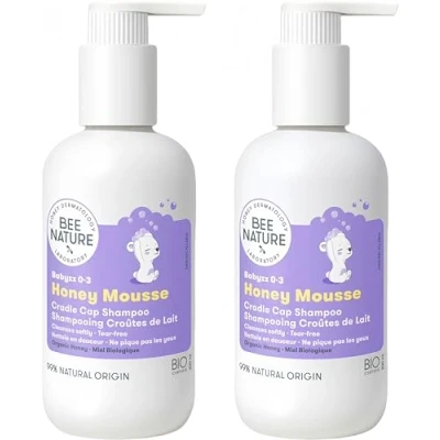 Image de Bee Nature Shampoing Bébé Enfant Croûtes de Lait Extra Doux 99.3% Naturelle YUKA 100/100 Honey Mousse Convient au Cuir Chevelu Sec, Sensible et Atteint d&#039;eczéma 400ml(2 * 200ml)