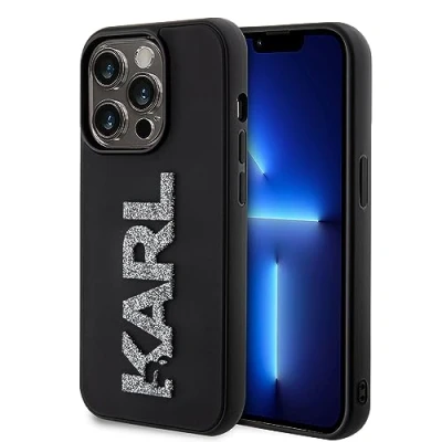 Afbeelding van iPhone 15 Pro Max Backcase hoesje Karl Lagerfeld Effen Zwart TPU (Zacht)