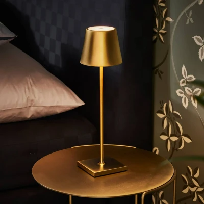 Afbeelding van Nuindie LED oplaadbare tafellamp, USB C, goud, IP54, dimbaar