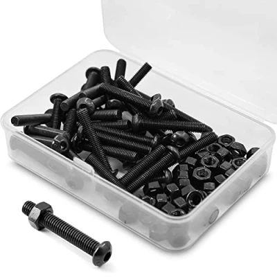Afbeelding van (40 set) M5 x 20 mm lenskopschroeven met binnenzeskant en moeren volledige schroefdraad van koolstofstaal 10,9 (zwart)