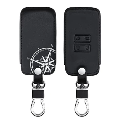 Afbeelding van kwmobile autosleutelhoes geschikt voor Renault 4 knops Smartkey autosleutel (alleen Keyless Go) Hoesje van imitatieleer in wit / zwart Vintage Kompas design