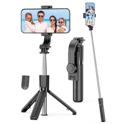 Afbeelding van Mini selfiestick, uittrekbaar statief voor telefoon met afstandsbediening, afneembaar, draagbaar, selfiestick en reisstatief, smartphone, compatibel iPhone 16/15/14/13/Samsung/Gopro