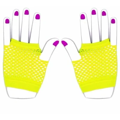 Afbeelding van The Glowhouse Jaren 80 neon visnethandschoenen, kort en lang, heldere kleuren