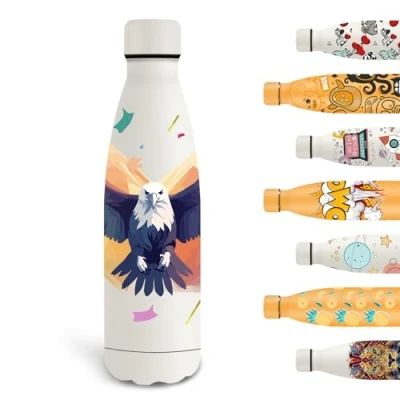 Afbeelding van Grsta 500 ml thermosfles voor kinderen, gepersonaliseerde fles met adelaar, lekvrije metalen fles, BPA vrij, 18/8 roestvrij staal, school, kantoor,