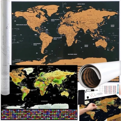 Afbeelding van Malatec World map scratch card with flags + accessories 23442