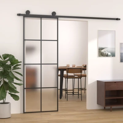 Afbeelding van Schuifdeur 76x205 cm aluminium en ESG glas zwart
