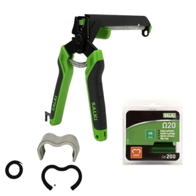 Afbeelding van Salki FSK20C nietmachine hekken met oplader voor geïntegreerde draadsnijder + blister 200 klemmen Ω20, groen
