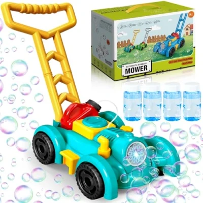 Afbeelding van JEDWKFA Tondeuse à Bulles Enfant, Machine Automatique, Poussée Bulle pour Jeux Exterieur Mariage Soirées, Extérieur Enfant a 3 5 Ans