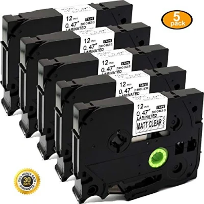 Afbeelding van NEOUZA 5PK Compatibel voor Brother P Touch Gelamineerde TZe TZ Label Tape Cartridge 12 mm x 8 m (TZe M31 Zwart op Mat Clear)