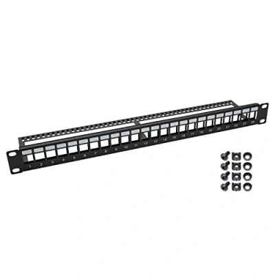 Afbeelding van HMF 66445 02 UTP Keystone patchpaneel voor serverkast 19 inch 1 U 24 RJ45 poorten zwart