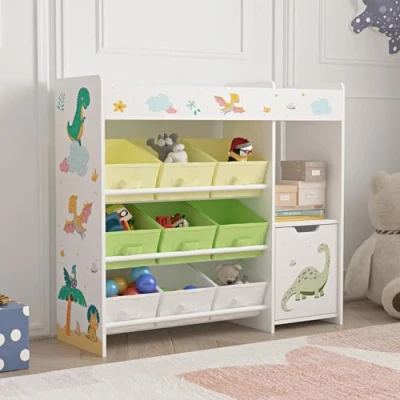 Afbeelding van Kinderkast Søndreland open kast 80x90x29,5 cm dinosaurusmotief [en.casa]