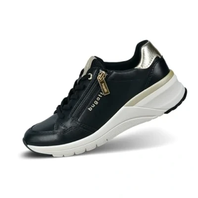 Afbeelding van bugatti Sneakers laag, Dames, Maat: 37, Black/gold Imitatieleer/ textiel