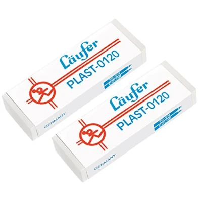 Afbeelding van Läufer 69809 Plast 0120 gum, gumt potloden en kleurpotloden betrouwbaar uit, blisterkaart bevat 2 gummen
