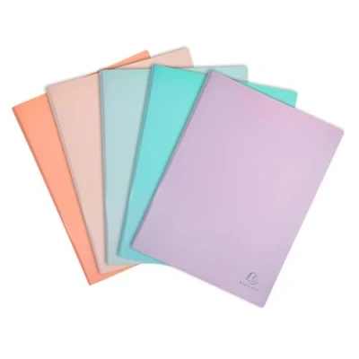Afbeelding van Exacompta Ref. 8860E karton met 8 OPAK documentenmappen 60 gladde kristallen hoezen 120 pagina&#039;s voor A4 formaat afmetingen 24 x 32 cm omslag van halfhard polypropyleen diverse kleuren
