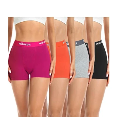 Afbeelding van Wirarpa Set van 4 boxershorts niet schurend katoen voor dames, met binnenbeenlengte 7,6 cm