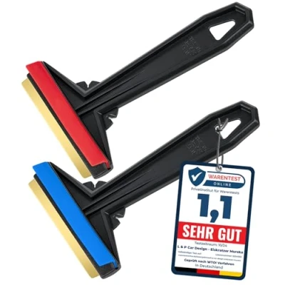 Afbeelding van L&amp;P A054 Set van 2 Murska ijskrabbers voor de auto, messing schraper, zwart, grijs, messing, 100% premium kwaliteit, 90 mm (2 stuks A054, zwart en grijs)