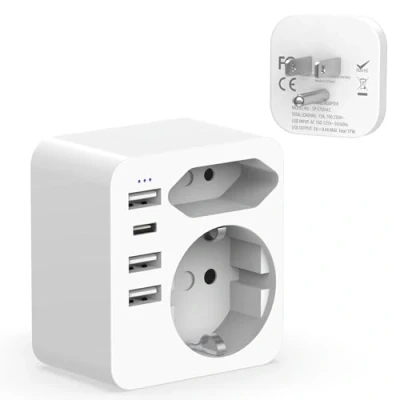 Afbeelding van Hoppac Adapter voor stekker Frankrijk naar USA 3USB + 1USB C