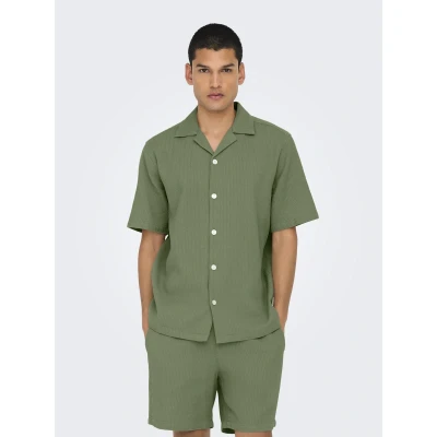 Afbeelding van Only &amp; Sons Onsbertil Waffle Resort Shirt Overhemd, Heren, Maat: Medium, Deep lichen green