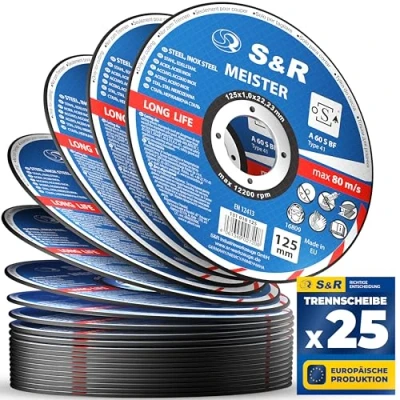 Afbeelding van S&amp;R Schijf 125 slijpschijf ijzer metaal, roestvrij staal, aluminium (125 x 1,0 22,23 mm A60) 25 slijpschijven voor haakse slijper