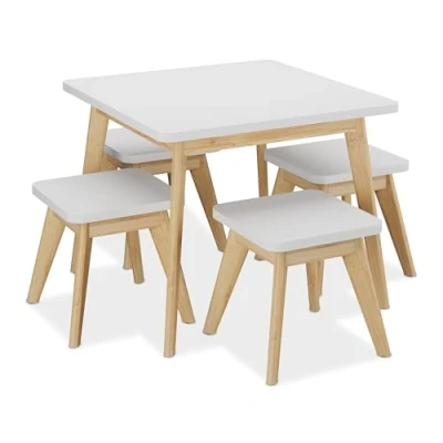 Afbeelding van Relaxdays kindertafel met 4 stoeltjes afgeronde hoeken speeltafel peuters