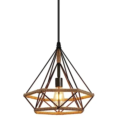 Afbeelding van PETITES ECREVISSES Hanglamp, E27, industrieel, vintage, 3 lampen, plafondlamp, henneptouw, achtergrondverlichting, zwart, binnen, voor keuken, woonkamer (zwart 1 stuk)
