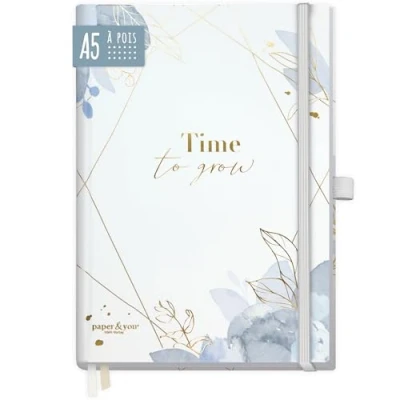 Afbeelding van Paper &amp;you® Premium Bullet Journal gestippeld [Time to Grow] notitieboek A5 188 pagina&#039;s dik papier dagboek met elastiek, penhouder duurzaam en klimaatneutraal