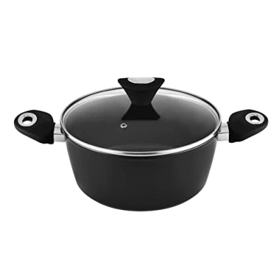 Afbeelding van Venga! VG POT 3001 Kookpan met een diameter van 24 cm, inhoud 4,1 l, antiaanbaklaag, vaatwasmachinebestendig, turbo inductiebodem, ergonomische soft touch handgrepen, zwart/zilver