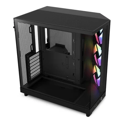 Image de NZXT H6 Flow RGB CC H61FB R1 Compact Dual Chamber Mid Tower Airflow Case Includes 3 x 120mm Fans Panoramic Glass Panels High Performance Cable Management Black