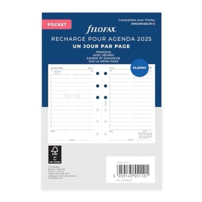 Afbeelding van Filofax Pocket 1 dag op één pagina in het Frans 2025