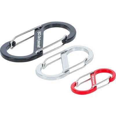 Afbeelding van BGS Karabijnhaak assortiment met dubbele opening aluminium 3 delig