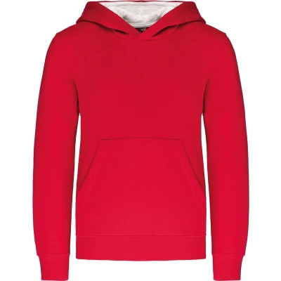 Afbeelding van Kariban Kinder hooded sweater met gecontrasteerde capuchon K453 Red / White
